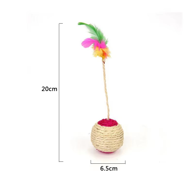 Interactive Sisal Scratching Ball - Funny Feather Toy for Kittens and Cats - Perfect Training Accessory!