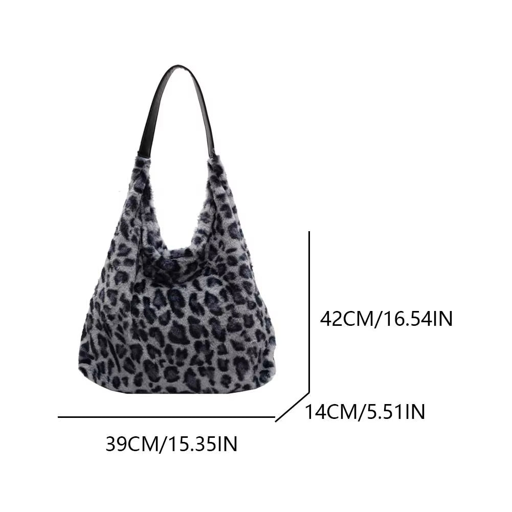 Chic Leopard Print Plush Hobo Bag - Stylish & Spacious Shoulder Purse for Commuting