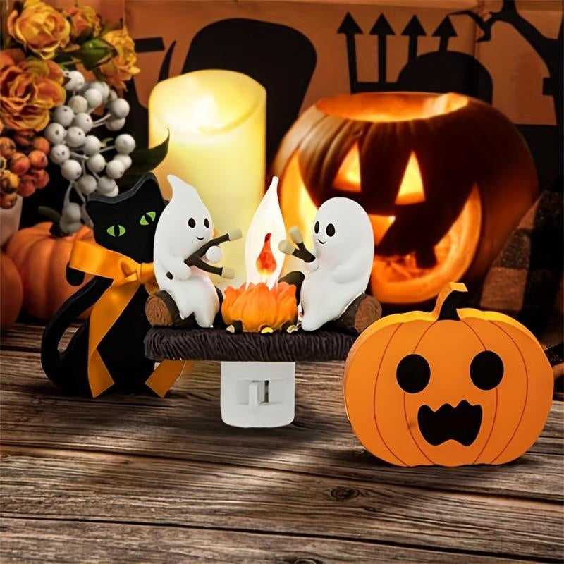 Flickering Flame 3D Ghost Nightlight - Spooky Candle Atmosphere Decor & Perfect Halloween Gift for Kids
