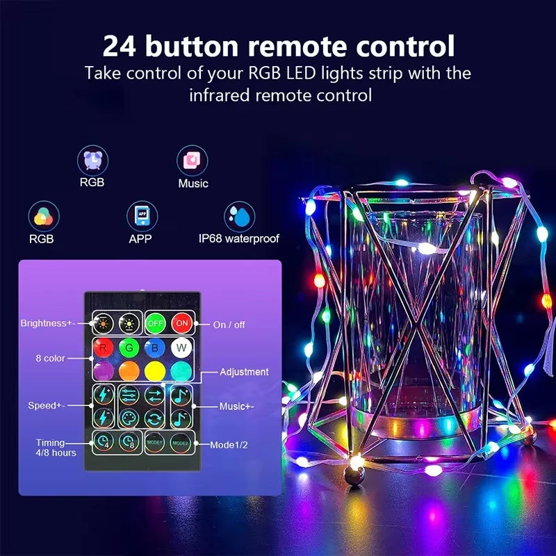 Enchanting RGB LED Strip Lights - WS2812B Bluetooth Smart Fairy Lights for Parties, Christmas, and Home Decor - Waterproof String Garland for a Magical Atmosphere