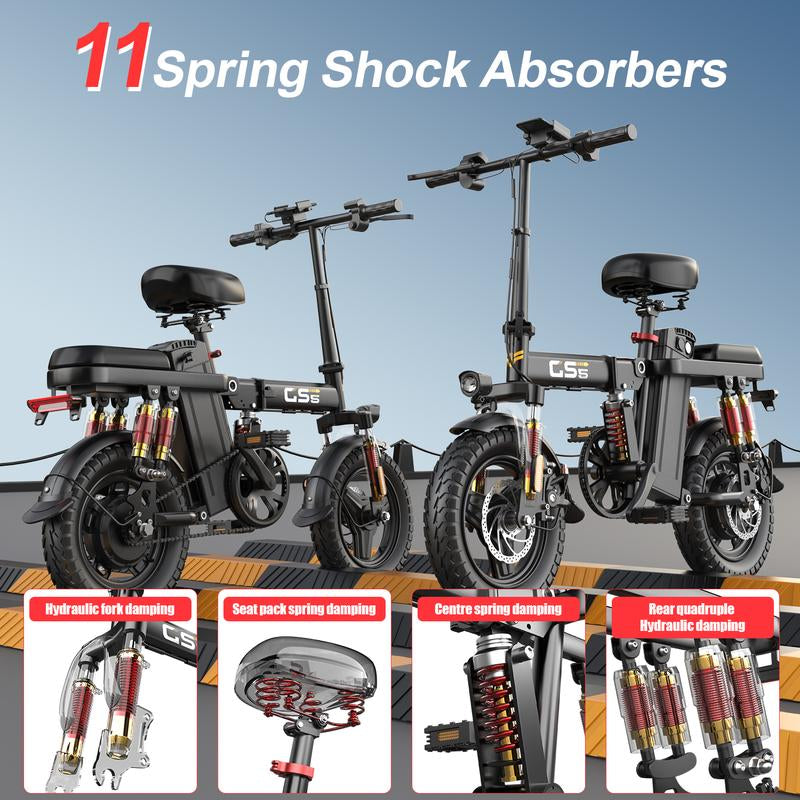 Voltx 740W Lightweight Electric Bike for Adults - 20 MPH, 48V Removable Battery, 40-45 Miles Range, Dual-Seat Foldable Design, All-Terrain Capability, 300 Lbs Load, Free Accessories Included!