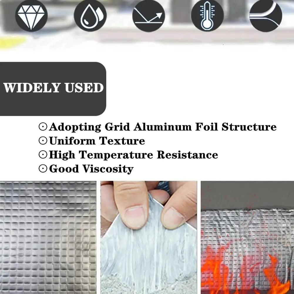 Premium Waterproof Aluminum Foil Tape - High-Temperature Resistant Butyl Sealant for Wall, Pool, Roof Repairs - Heavy-Duty Self-Adhesive Duct Tape