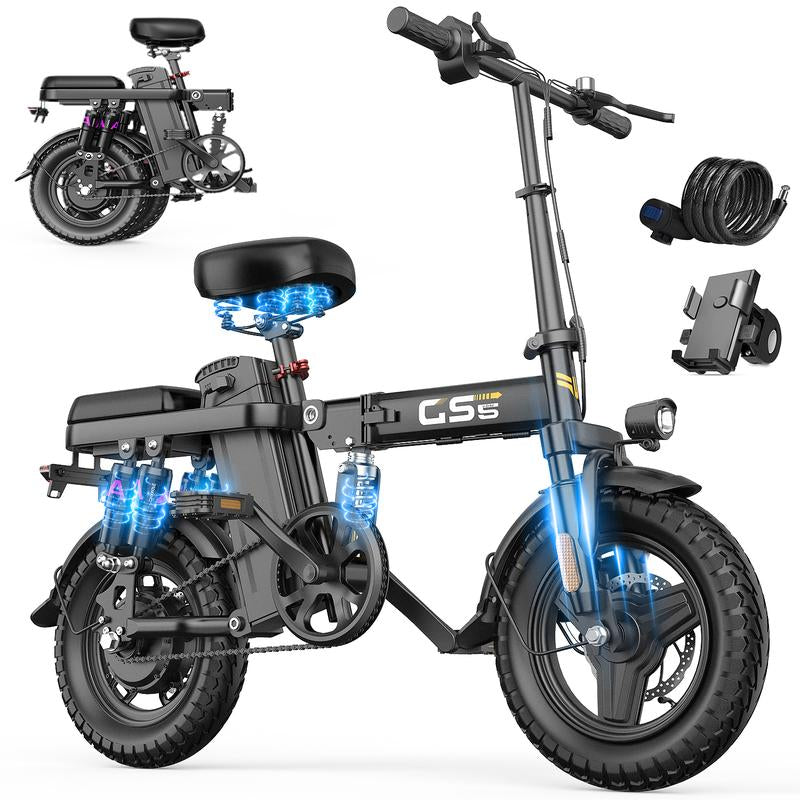 Voltx 740W Lightweight Electric Bike for Adults - 20 MPH, 48V Removable Battery, 40-45 Miles Range, Dual-Seat Foldable Design, All-Terrain Capability, 300 Lbs Load, Free Accessories Included!
