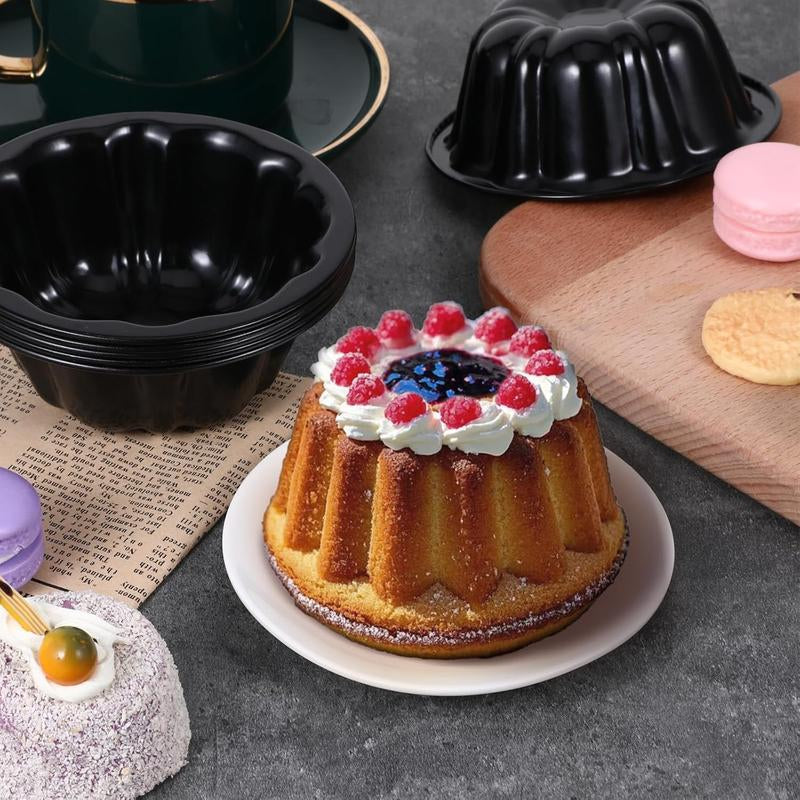 10-Pack Mini Fluted Tube Cake Pans - 4 Inch Nonstick Carbon Steel Molds for Flan, Cupcakes, Brownies, and More!
