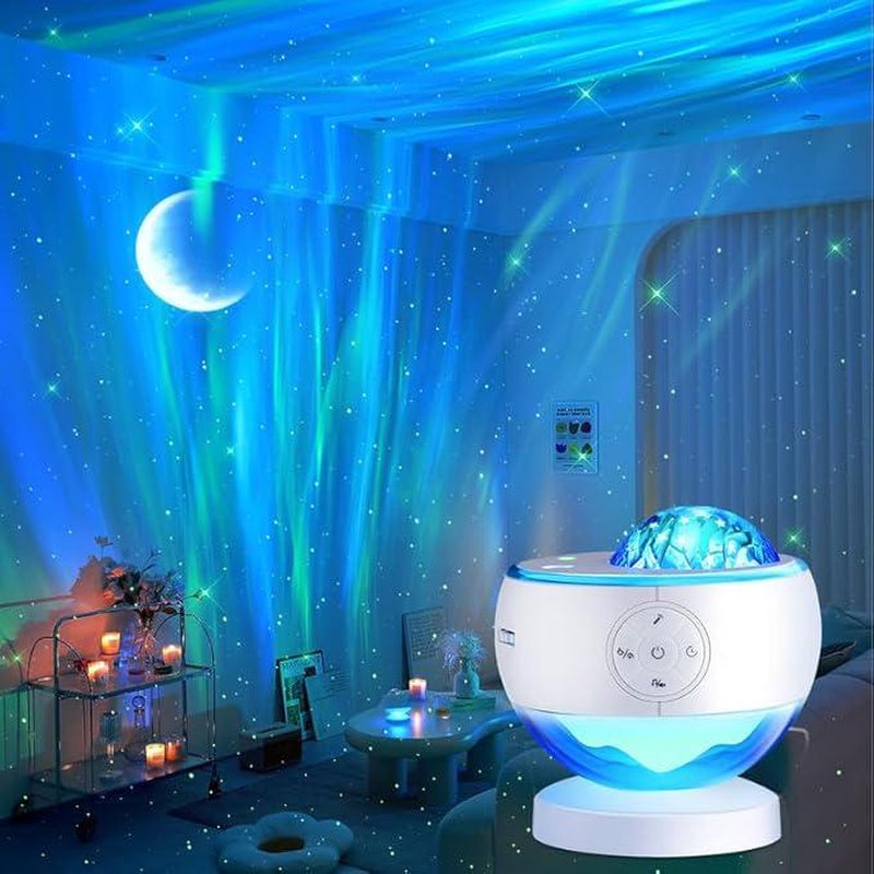 One Fire Northern Lights & Galaxy Projector - 16 Colors, 15 White Noises, Bluetooth Audio & Remote Timer for Bedroom & Living Room Night Light