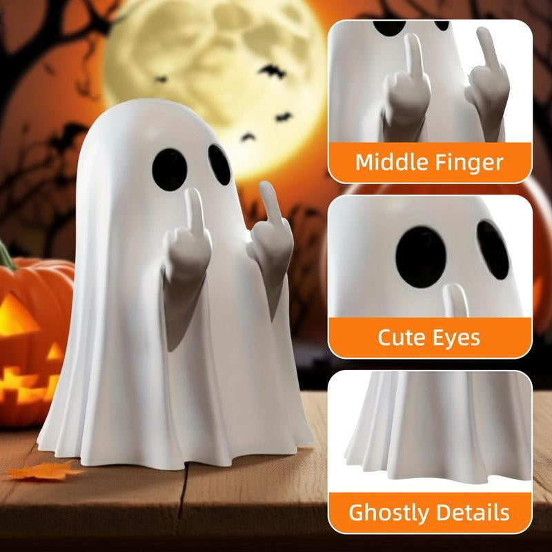 Spooky Middle Finger Ghost Figurine - Cute & Edgy Halloween Decor for Indoor & Outdoor Fun!