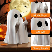 Spooky Middle Finger Ghost Figurine - Cute & Edgy Halloween Decor for Indoor & Outdoor Fun!