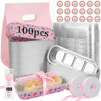 100 Mini Loaf Pans with Lids & Spoons - Disposable 6.8oz Baking Tins for Individual Cakes & Breads - Perfect for Parties & Gifts!