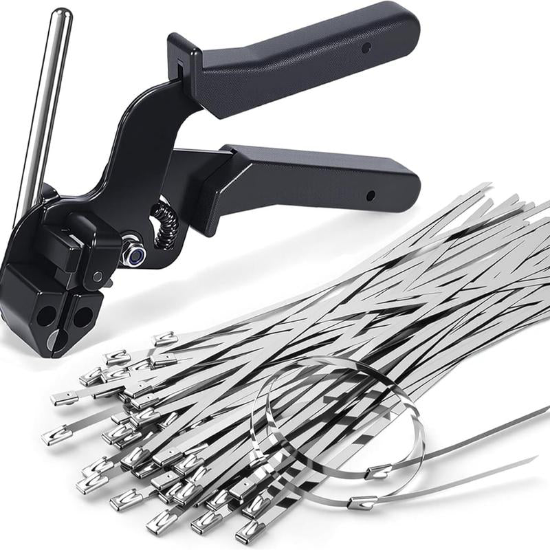 Heavy-Duty Metal Zip Ties with Stainless Steel Tie Gun - 100 Pack, 11.8 Inch UV Resistant Fastening Tool for Fences and Outdoor Use