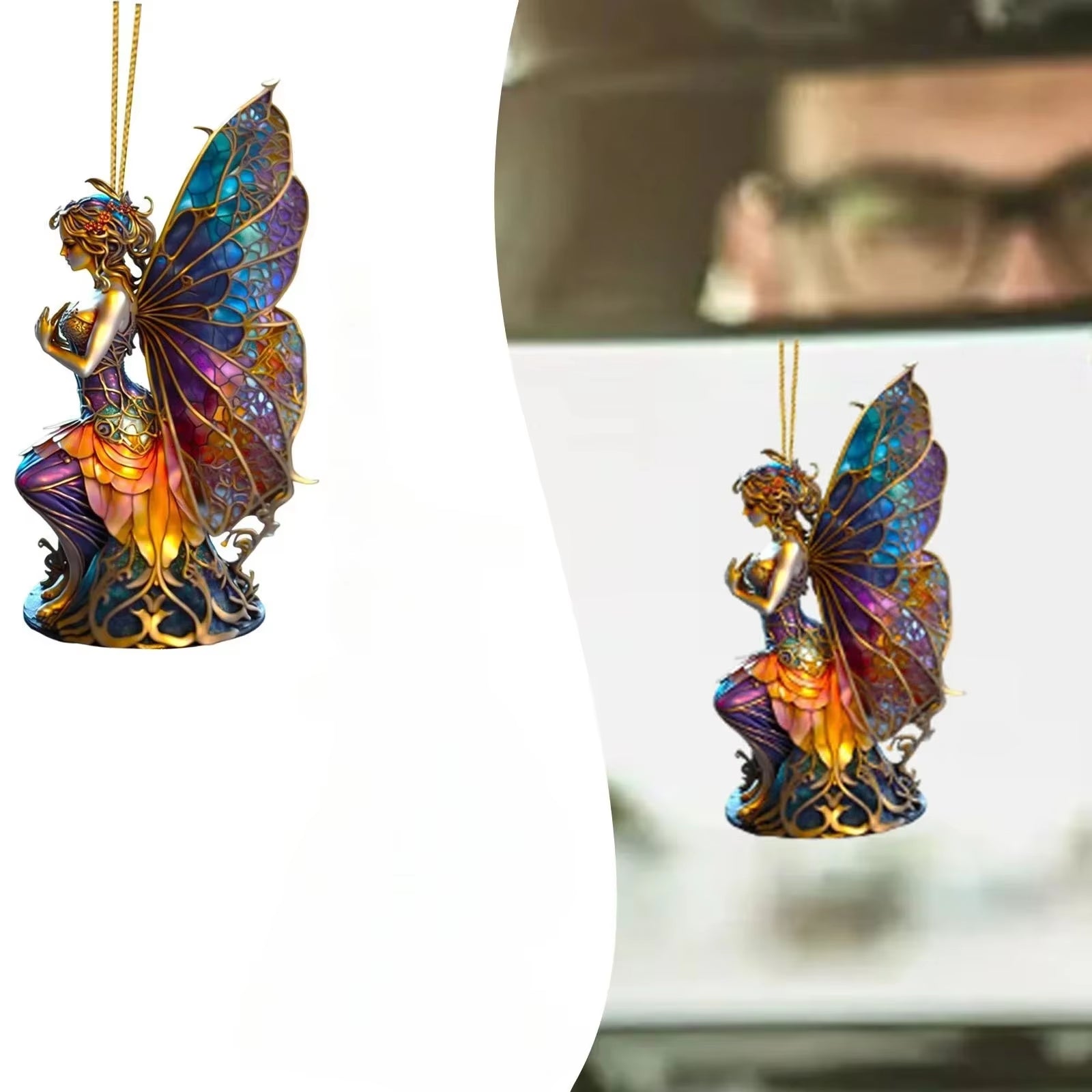 Colorful Fairy Christmas Pendant - Charming Painted Glass Ornament for Trees and Windows