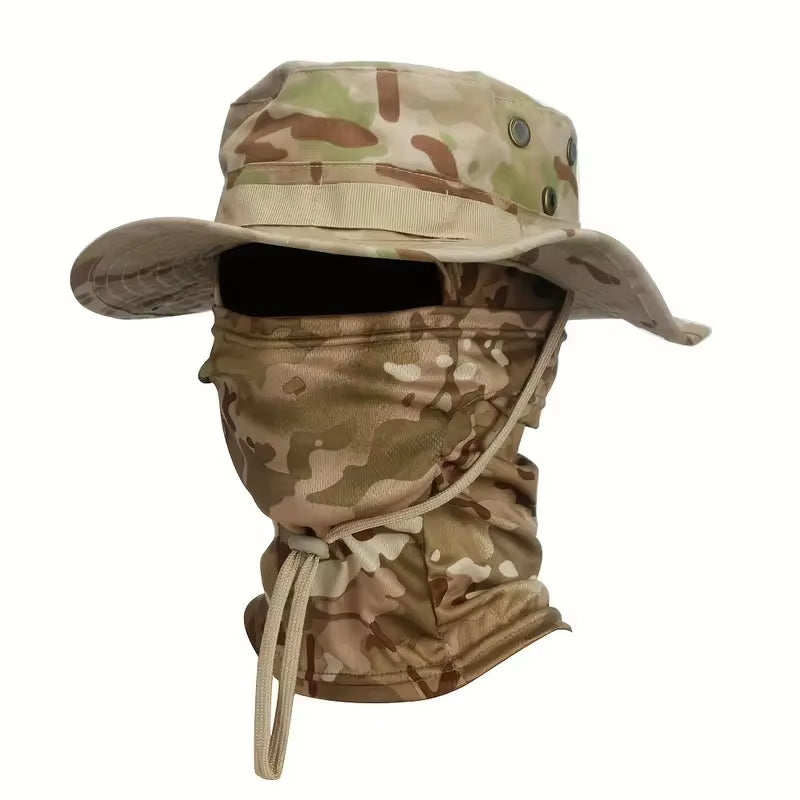 Versatile Camouflage Boonie Cap & Balaclava Hat Set - Foldable, Soft, and Ideal for Outdoor Hunting, Fishing, and Sun Protection