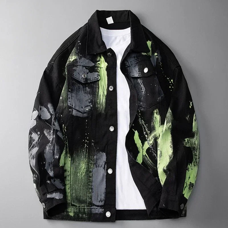 Trendy Men's Painted Denim Jacket - Stylish Graffiti Hip Hop Coat at an Affordable Price with Fast Delivery