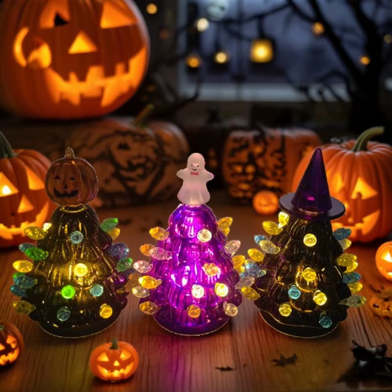 Illuminated Halloween Tree Centerpiece - Spooktacular LED Decor for Halloween and Christmas with Pumpkin Lights