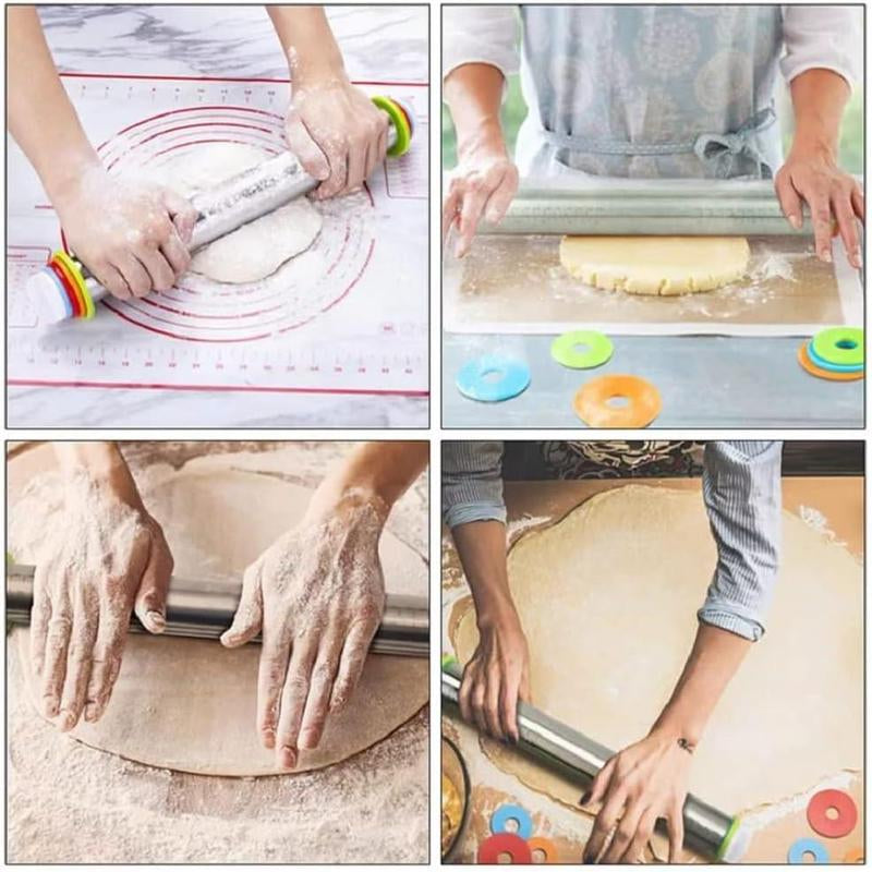 Ultimate Rolling Pin & Baking Mat Set – Adjustable Thickness Stainless Steel Dough Roller for Perfect Pastry, Pizza, Pie, Pasta & More!