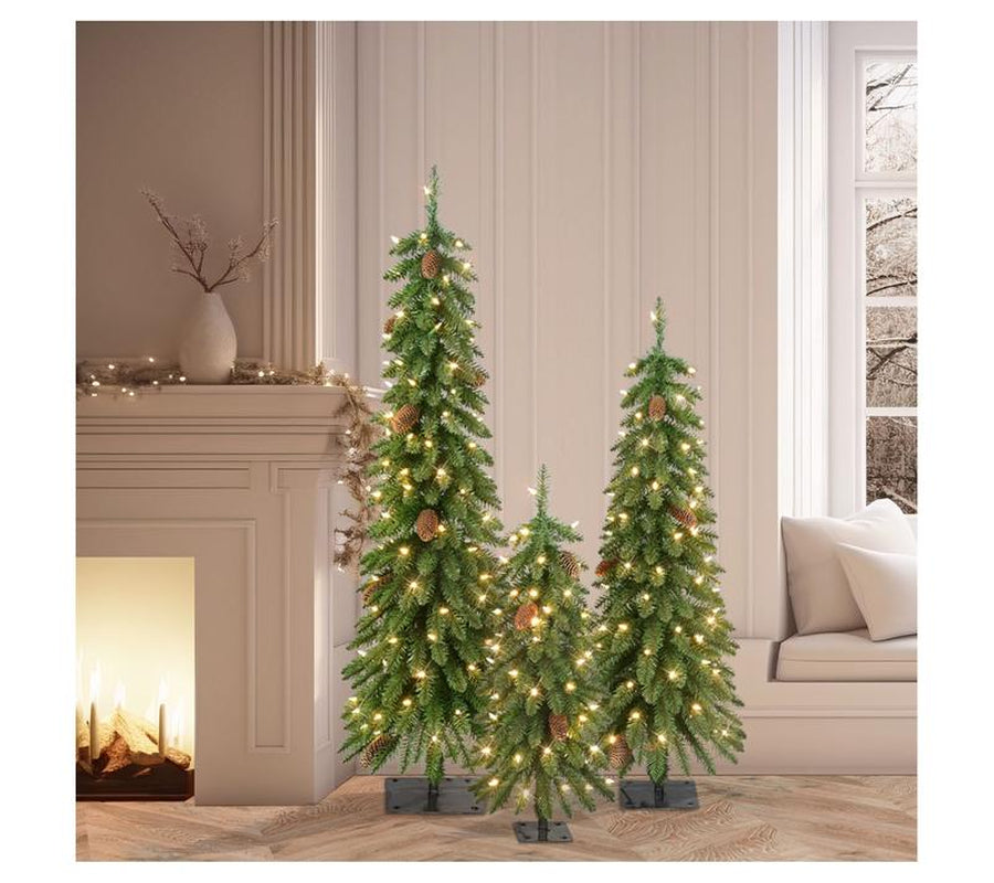 Transform Your Holiday Spirit with the Puleo International Set of 3 Pre-Lit Alpine Christmas Trees!
