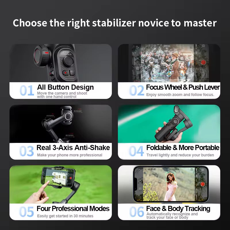 3-Axis Smartphone Gimbal Stabilizer with Fill Light - Perfect for Face Tracking, Vlogging, and All Your Smartphone Filming Needs!