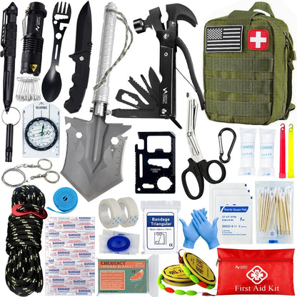 Survival Kit and First Aid Kit Professional Survival Gear Equipment with Molle Pouchfor Men Dad Husband Who Like Camping Outdoor