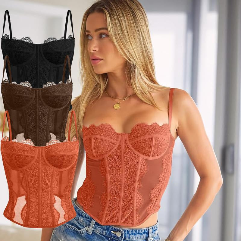 CZXMY Sexy Lace Bustier Corset Top – Trendy Sleeveless Clubwear for Effortless Date Night Elegance