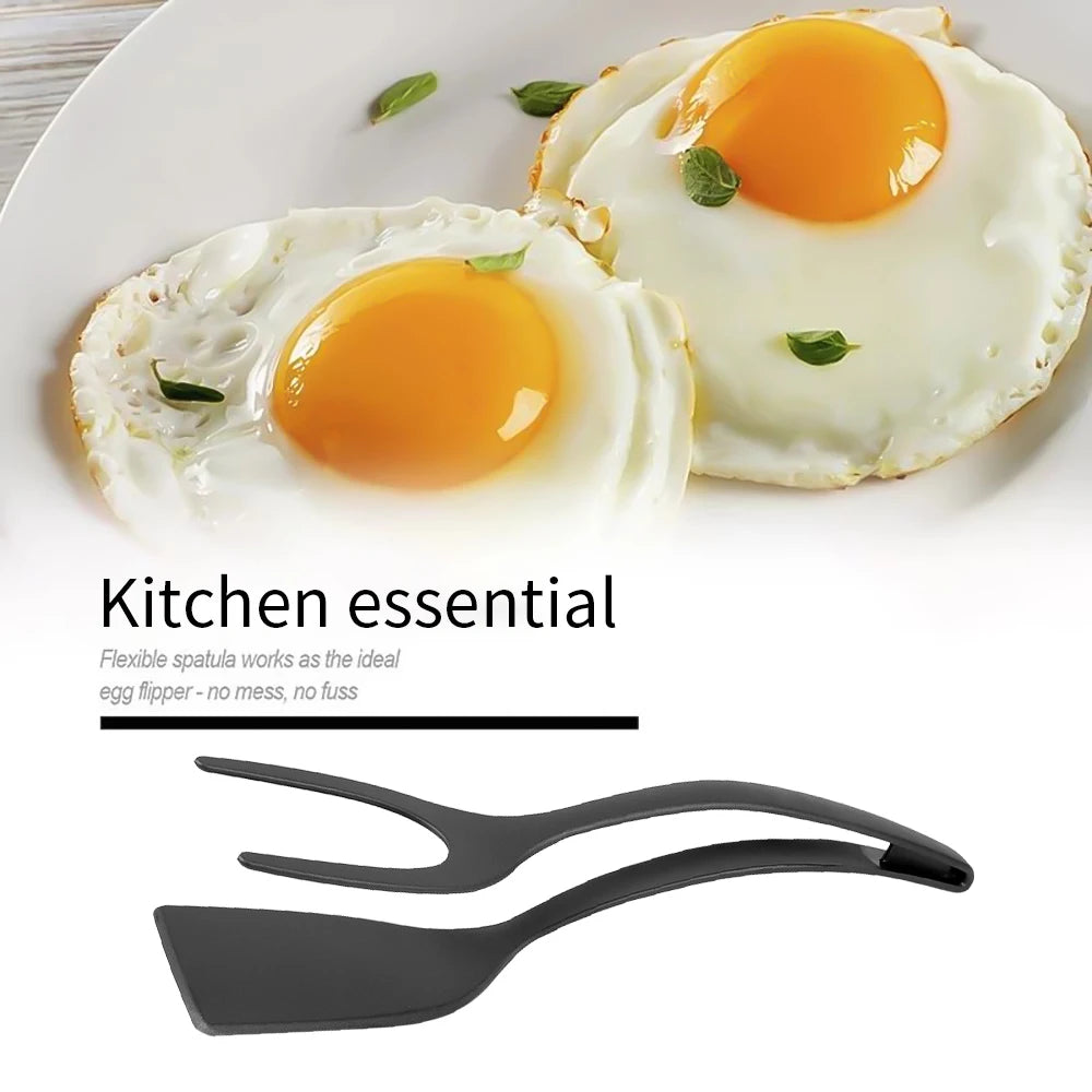 Versatile 2-in-1 Nylon Grip Tongs & Egg Spatula - Perfect for Steaks, Pancakes, and More!
