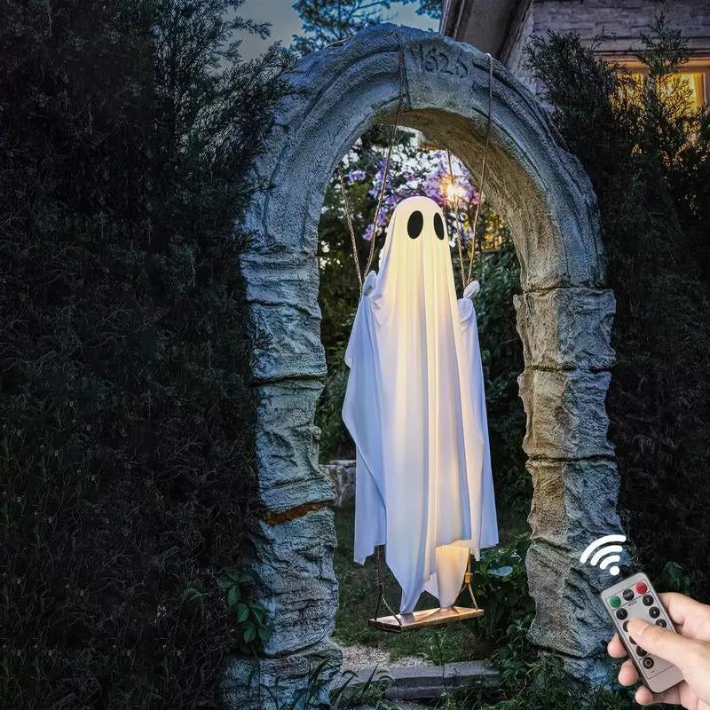 Spooky 5Ft Hanging Swinging Ghost with Lights - Perfect for Halloween Outdoor Decoration & Haunted Tree Decor for Porch and Yard