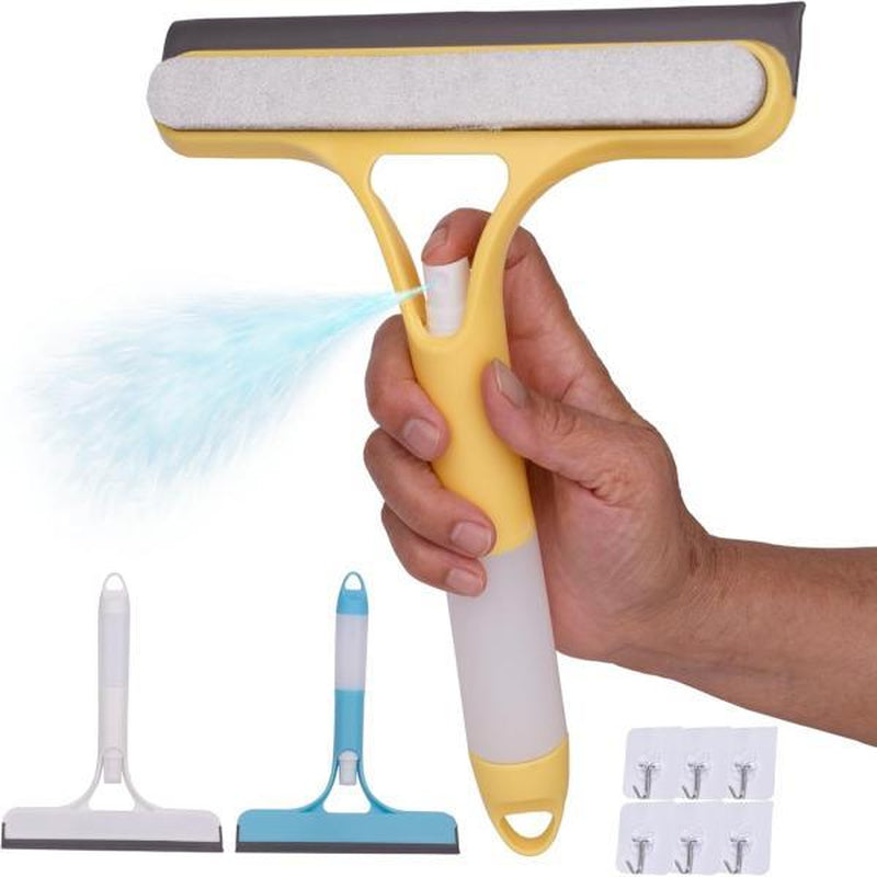Versatile 3-in-1 Window Cleaning Tool: Sprayer, Squeegee & Scrubber for Sparkling Clean Surfaces – Perfect for Home, Car, and Shower Glass – Blue, White, Yellow