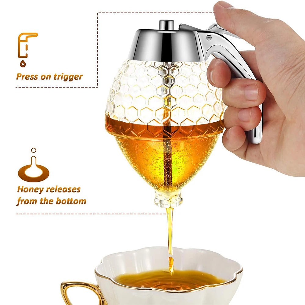 Revolutionary No Drip Honey Pourer with Stand - Elegant Storage Jar for Syrups, Juices, and More!