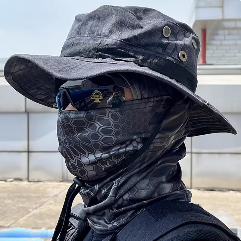 Versatile Camouflage Boonie Cap & Balaclava Hat Set - Foldable, Soft, and Ideal for Outdoor Hunting, Fishing, and Sun Protection