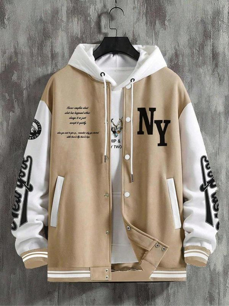 Men's College Style Baseball Jacket - Y2K Street Fashion, Long Sleeve Casual Fitted Jacket for Fall & Winter 2025