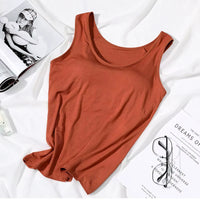 2023 Women's Slim Fit Built-in Bra Vest Tops - Stylish Solid Color Padded Casual Tank Shirts