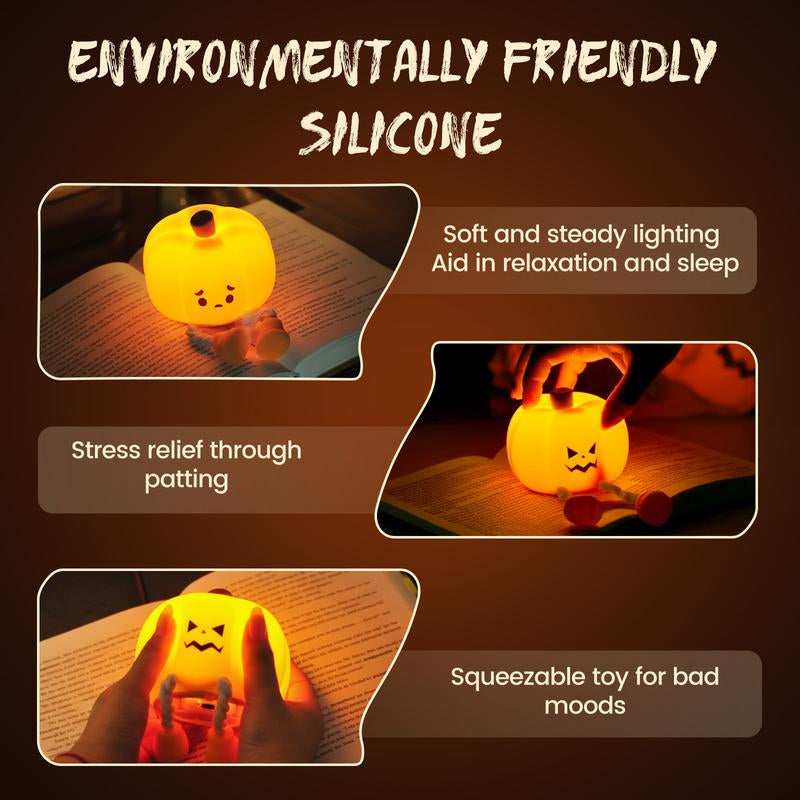 Adorable Pumpkin Night Light - Rechargeable Silicone Touch Lamp for Halloween Decor & Fun Office Vibes