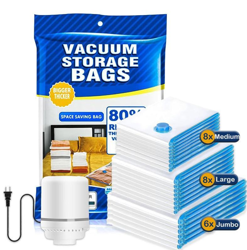 Ultimate 12 Pack Vacuum Storage Bags with Electric Pump - Extra Thick, Reusable & Odor-Free Space Savers for Clothes, Mattresses, Blankets, and More!