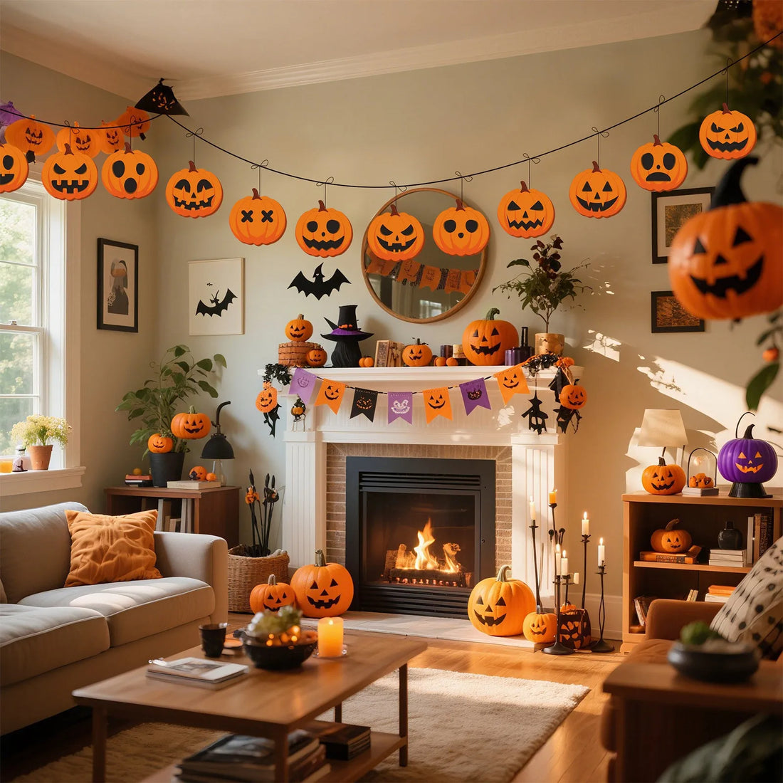 24 Pcs Cute Halloween Pumpkin Ornaments - Wooden Tree Decor for Spooky Celebrations