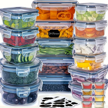 50-Piece Essential Food Storage Box Set with 24 Lids - High-Quality Sealed Containers for Kitchen, Pantry, Travel & Picnics - Includes Labels and Markings