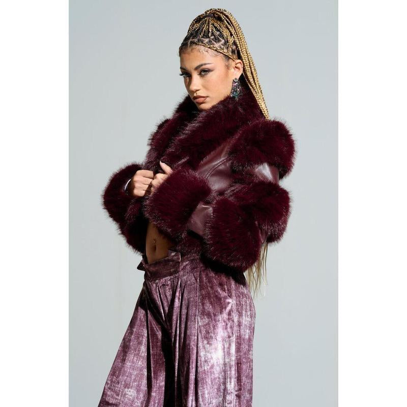 Chic Burgundy Faux Fur Moto Jacket by LOVERBOY