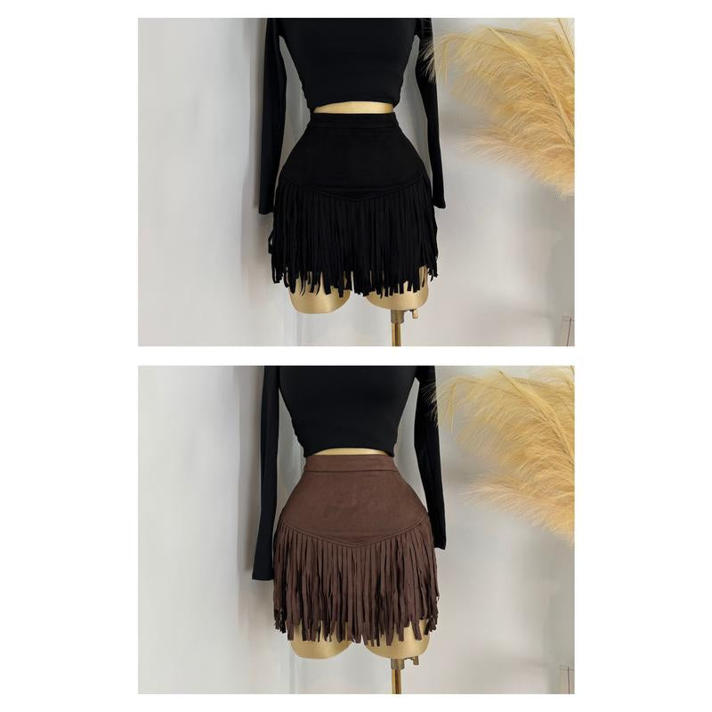 Boho-Chic Cowgirl Fringe Suede Skirt - Elevate Your Western Style!