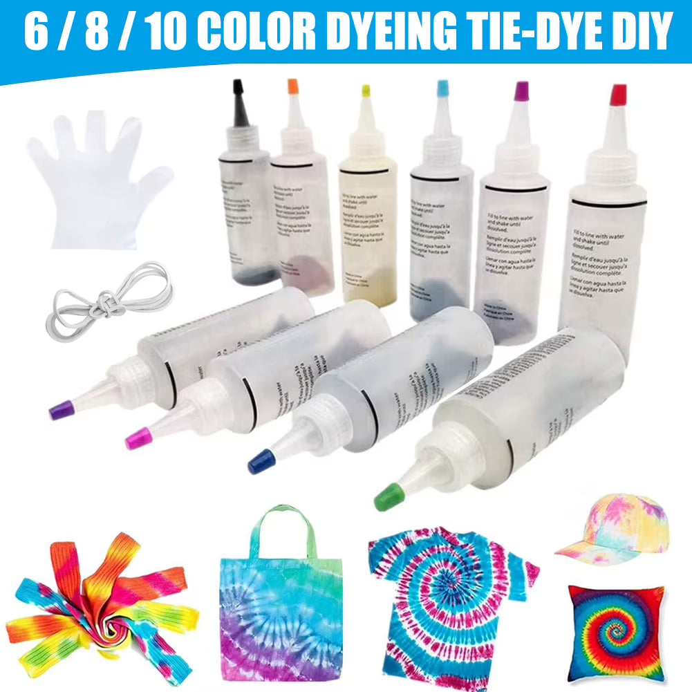 Ultimate Tie Dye Kit - 6, 8, or 10 Vibrant Colors for DIY Fashion - Complete with Rubber Bands and Gloves!