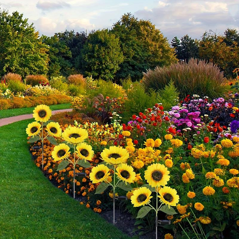 Stunning 2-Piece 3-Head Solar Garden Lights – Waterproof Sunflower Lamps for Beautiful Yard, Path, and Landscape Decoration