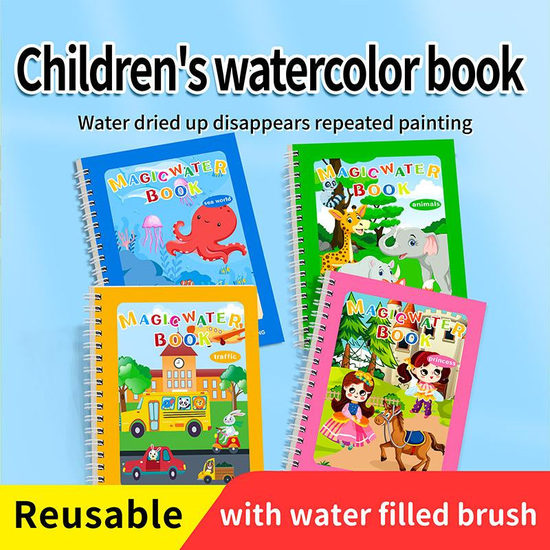Magic Mess-Free Water Coloring Book for Toddlers - Reusable 3/6 Pack Educational Drawing Activity - Perfect Travel Toy for Kids 3-6 Years Old