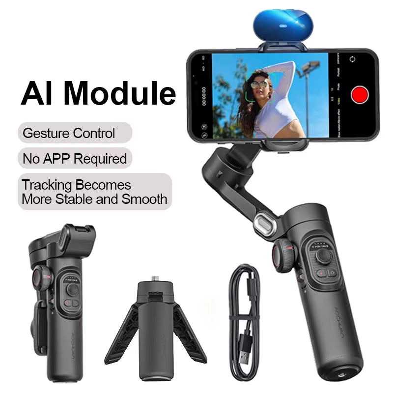 3-Axis Smartphone Gimbal Stabilizer with Fill Light - Perfect for Face Tracking, Vlogging, and All Your Smartphone Filming Needs!
