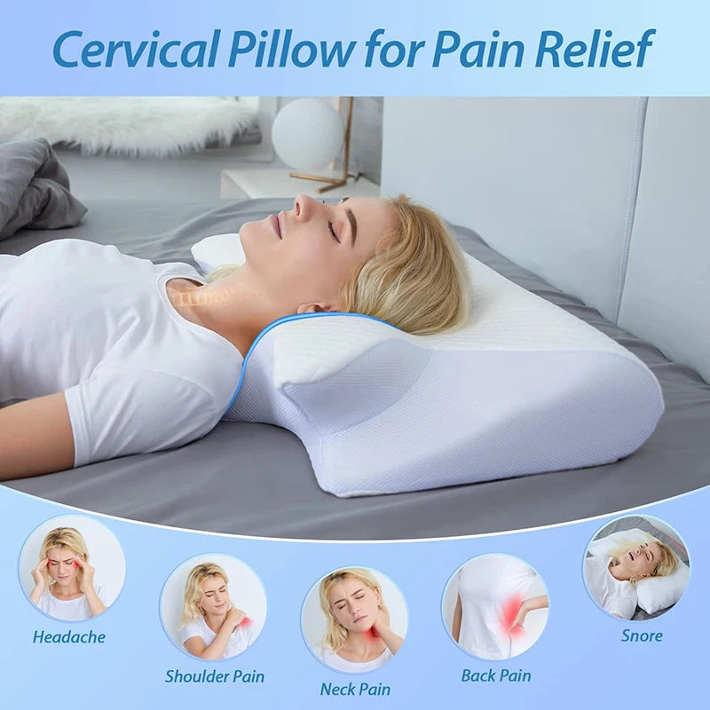 Ergonomic 2-in-1 Memory Foam Contour Pillow for Neck Pain Relief - Orthopedic Support Pillow