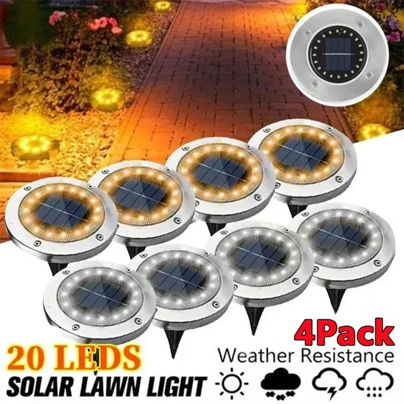Outdoor Solar Power Disk Lights - Stylish 8/20 LED Garden Spotlight & Underground Decor