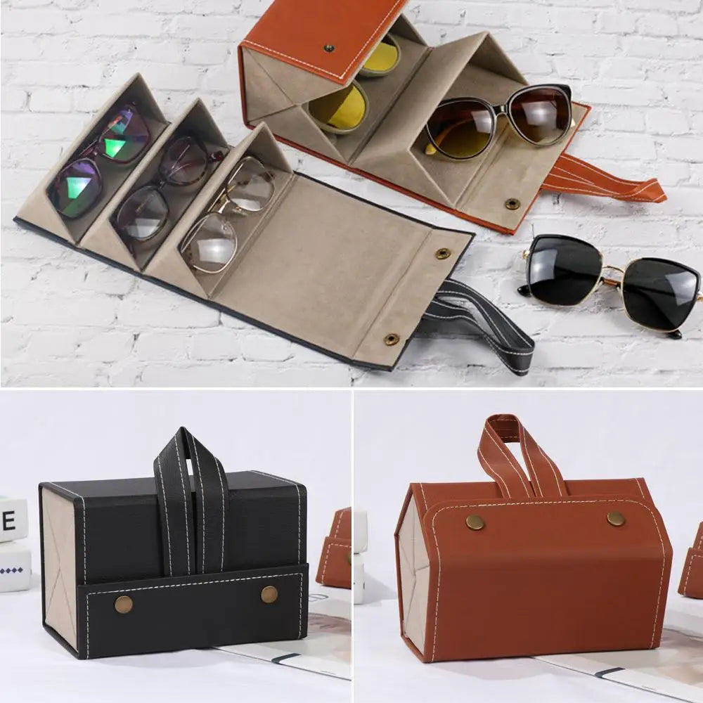 Versatile Multi-Slot Eyeglasses Organizer - Travel-Friendly PU Case for Sunglasses and Glasses Storage