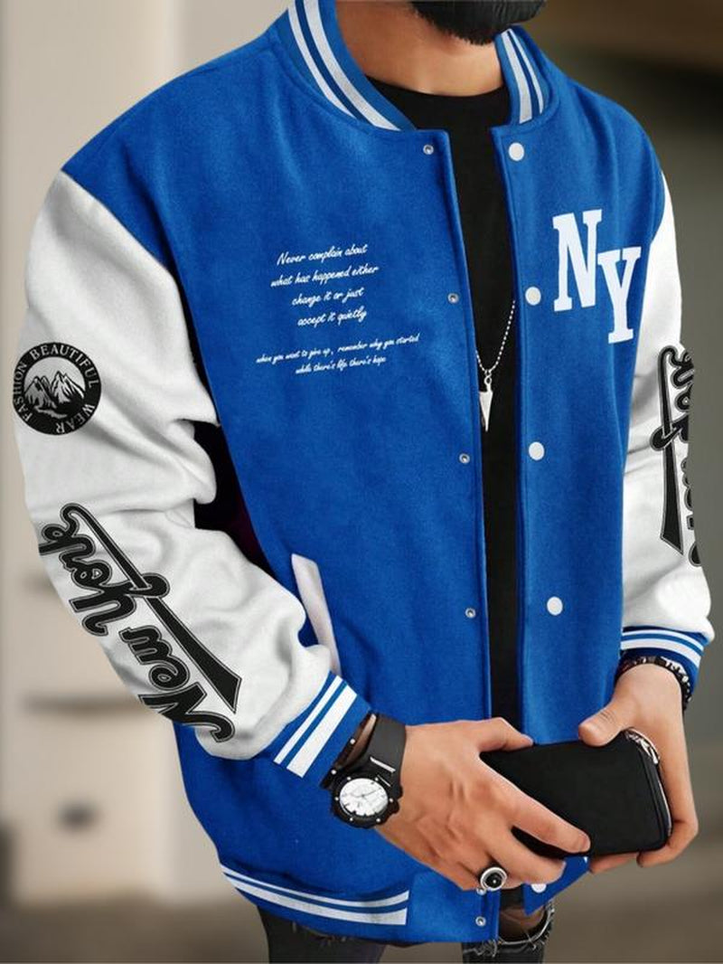 Men's College Style Baseball Jacket - Y2K Street Fashion, Long Sleeve Casual Fitted Jacket for Fall & Winter 2025