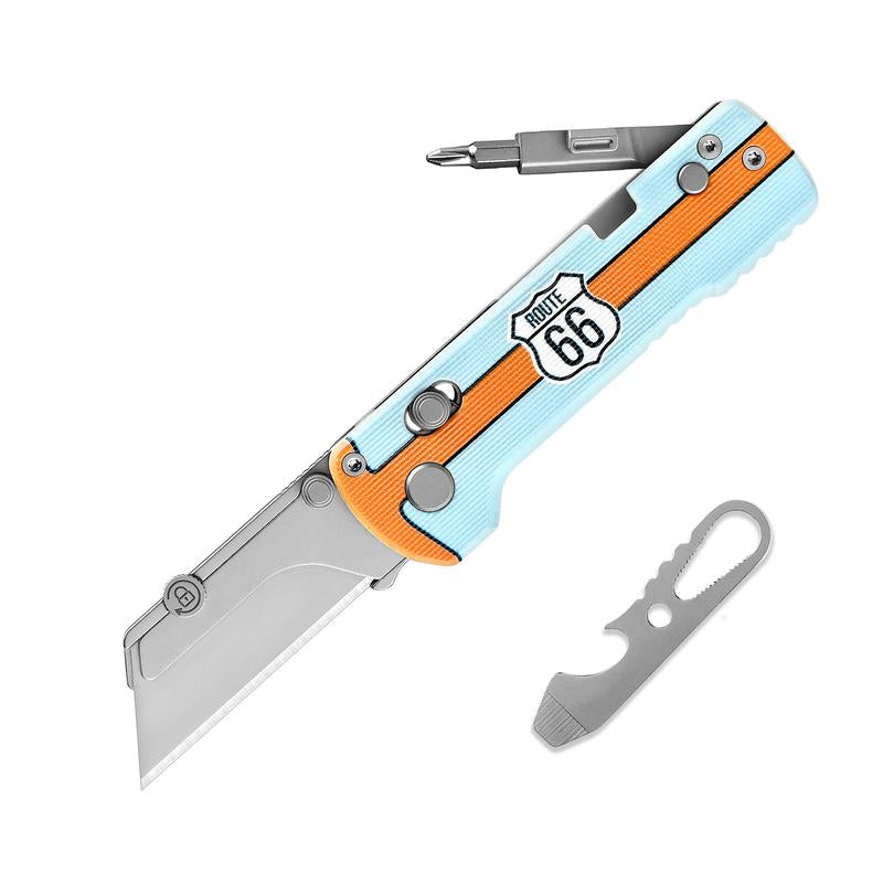 OKNIFE U1 Pro Route 66 Edition - Versatile Multitool Folding Utility Knife with Quick Change Blade, Screwdriver, and Pocket Clip for Everyday Use