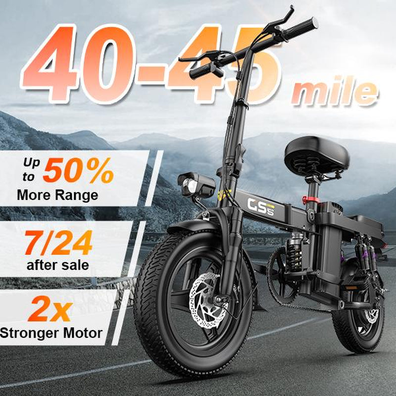 Voltx 740W Lightweight Electric Bike for Adults - 20 MPH, 48V Removable Battery, 40-45 Miles Range, Dual-Seat Foldable Design, All-Terrain Capability, 300 Lbs Load, Free Accessories Included!