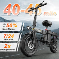 Voltx 740W Lightweight Electric Bike for Adults - 20 MPH, 48V Removable Battery, 40-45 Miles Range, Dual-Seat Foldable Design, All-Terrain Capability, 300 Lbs Load, Free Accessories Included!
