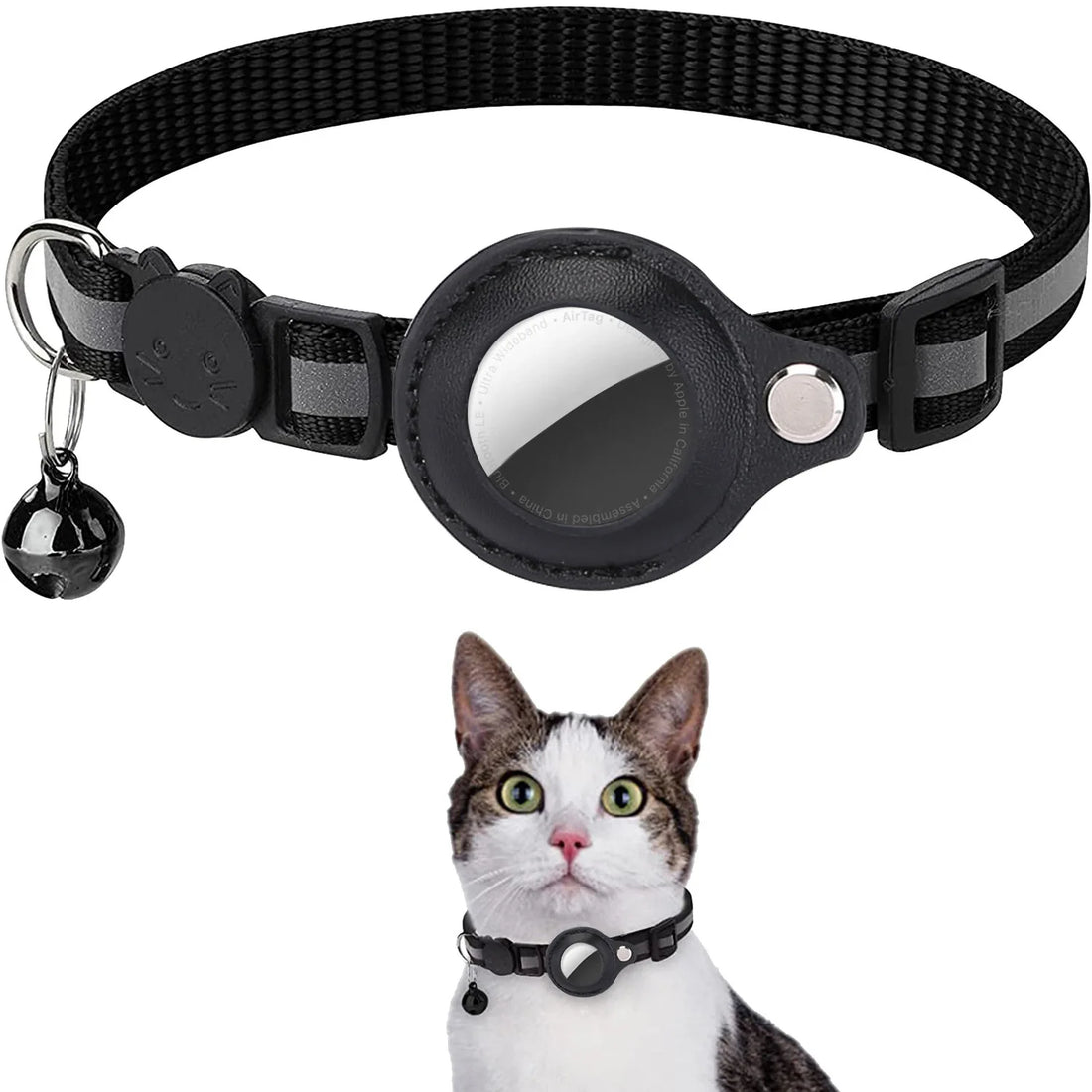Reflective Waterproof Cat Collar with Breakaway Feature, Adjustable Fit, and Airtag Holder - Includes Bell Accessory