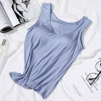 2023 Women's Slim Fit Built-in Bra Vest Tops - Stylish Solid Color Padded Casual Tank Shirts