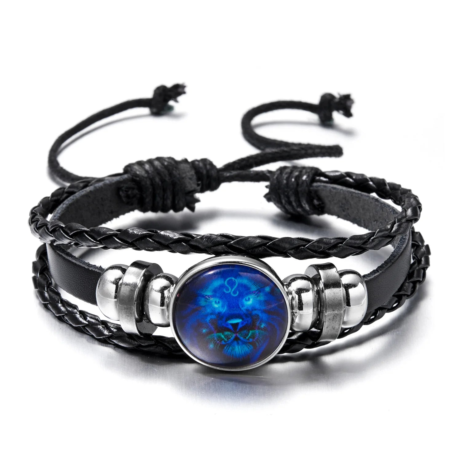 Luminous Zodiac Leather Bracelet – 12 Constellations | Adjustable Vintage Wrap for Men & Women