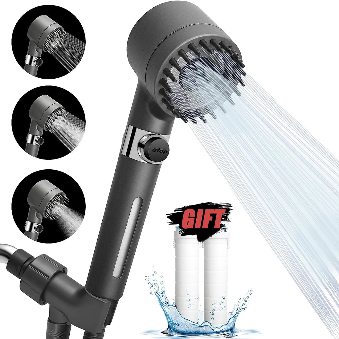 Revitalize Your Shower Experience: 3-Mode High-Pressure Rain Shower Head with Massage Brush Filter